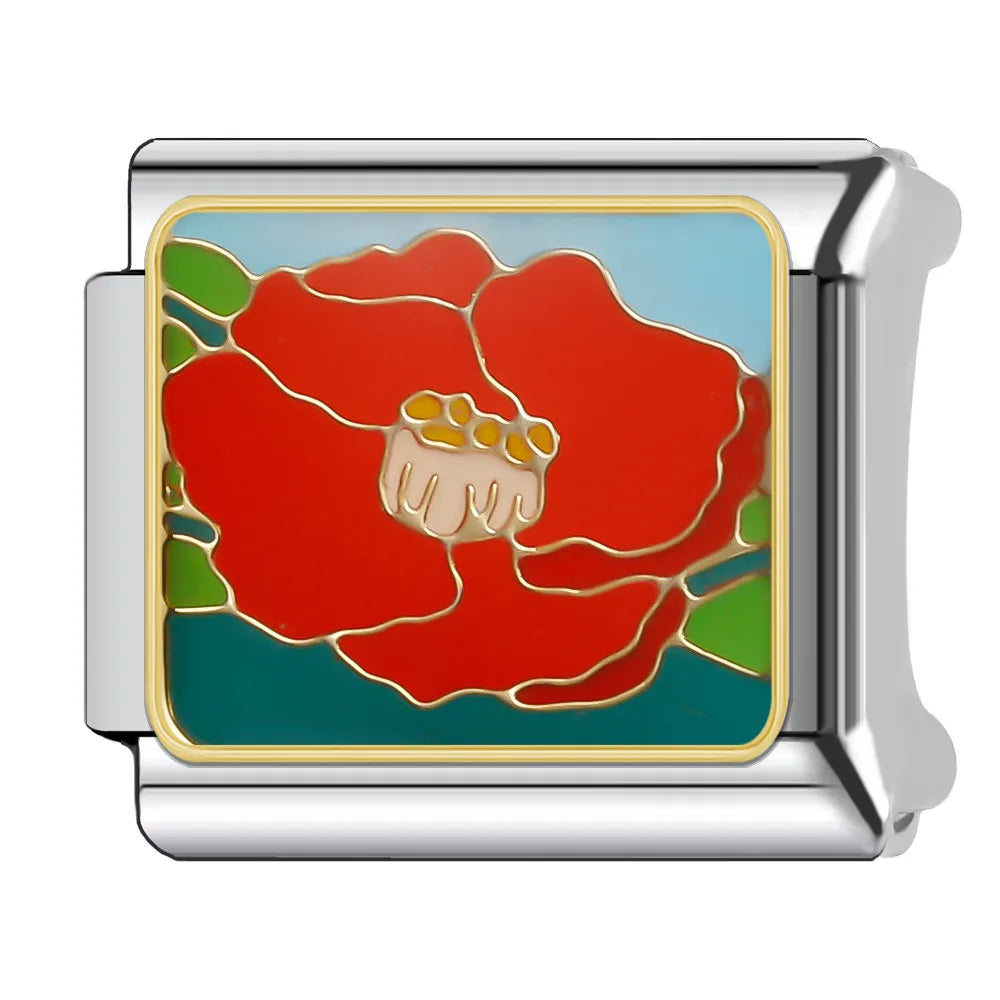 Red Flower Charm Bracelet