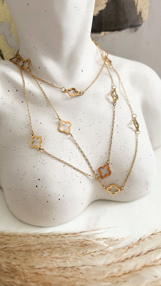 Long Gold Clover Necklace