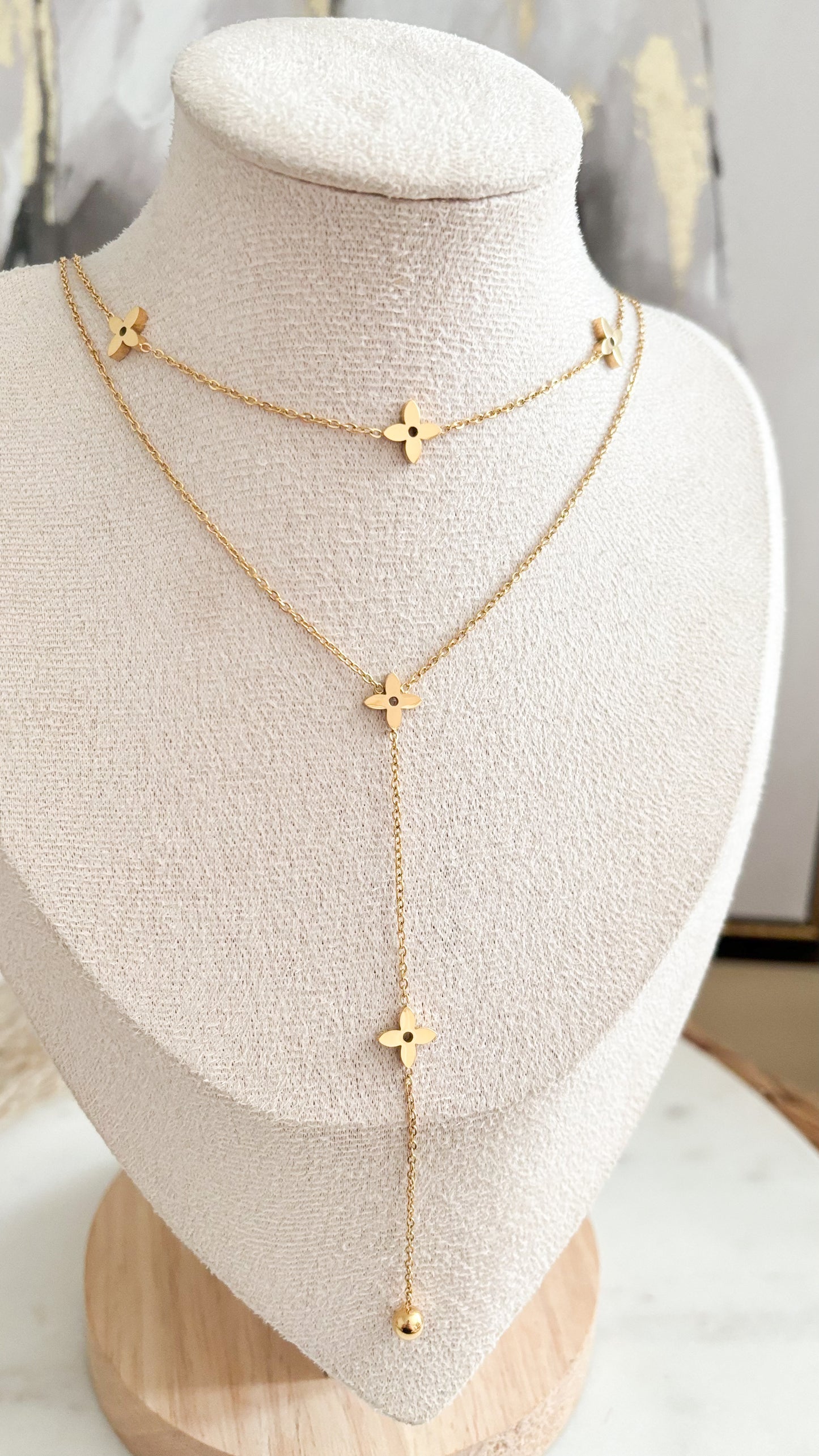 Double Chain Clover Neckace