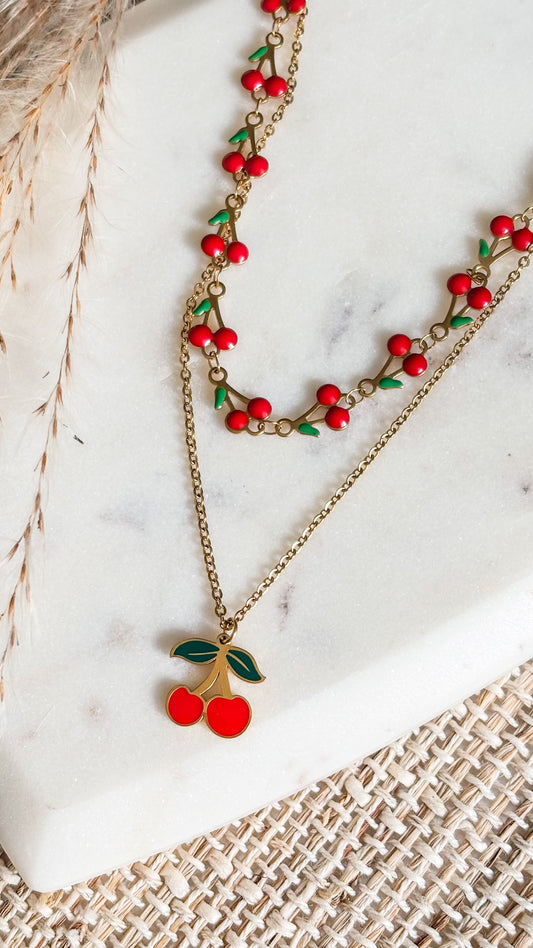 Doble Chain Cherry Necklace