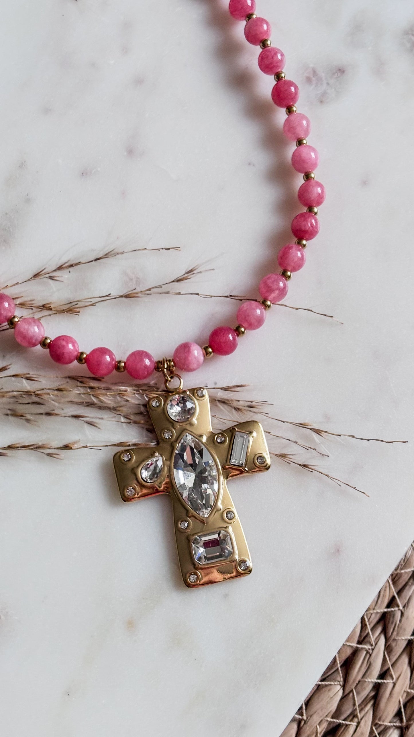 Pink Cross Necklace