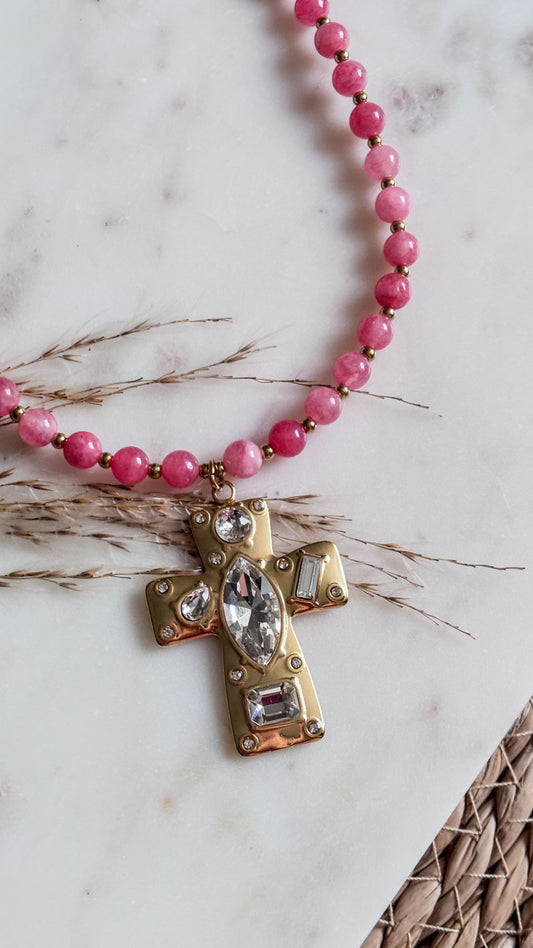 Pink Cross Necklace