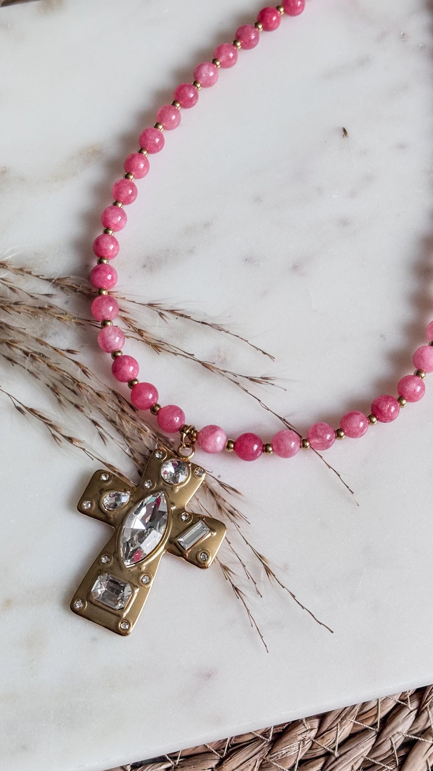 Pink Cross Necklace