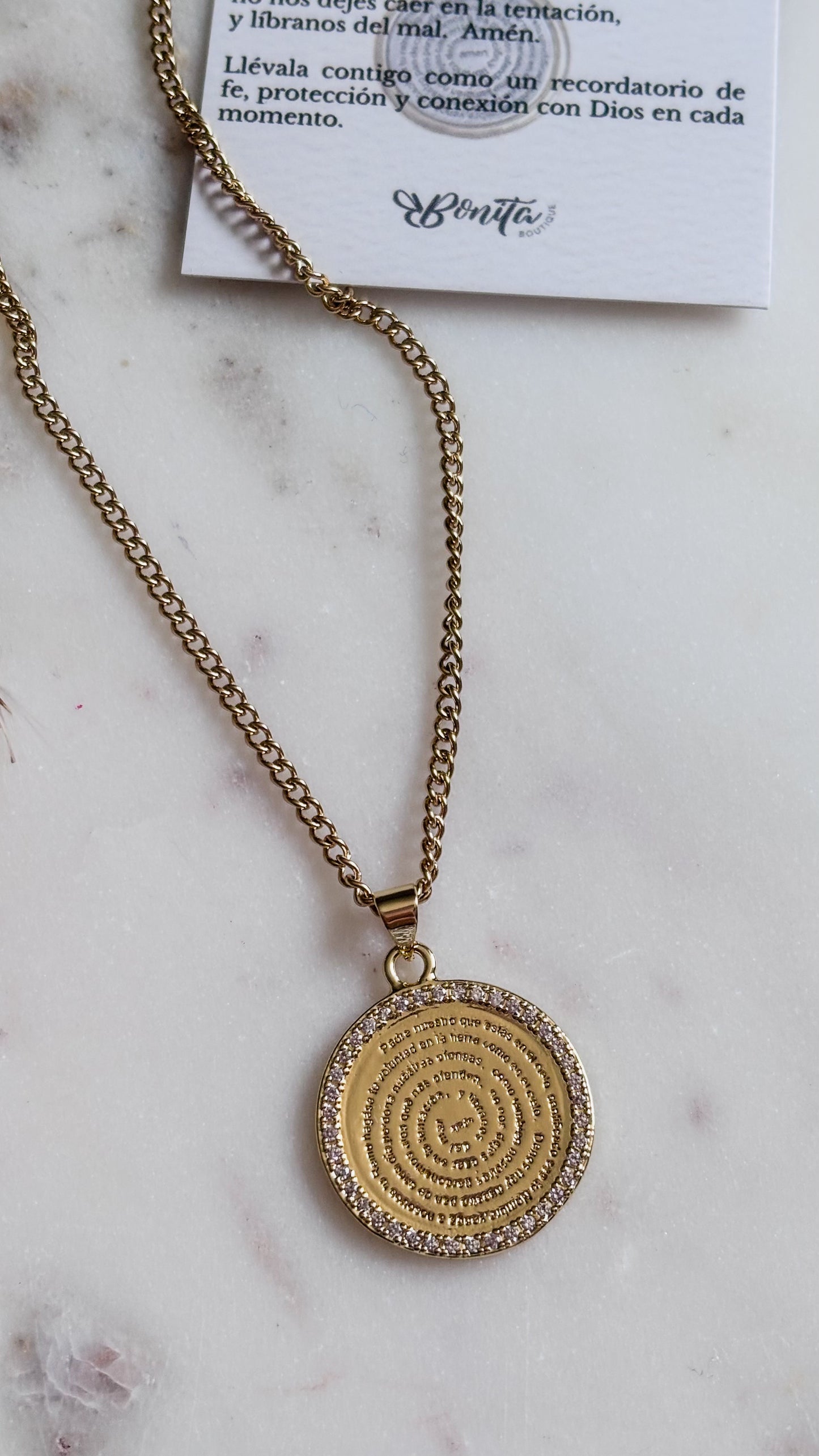 Gold Shine Padre Nuestro Necklace