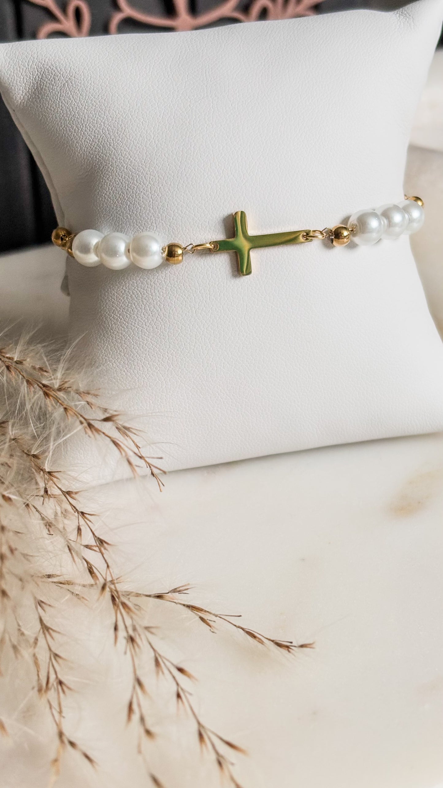 Golden Pearl Cross Bracelet
