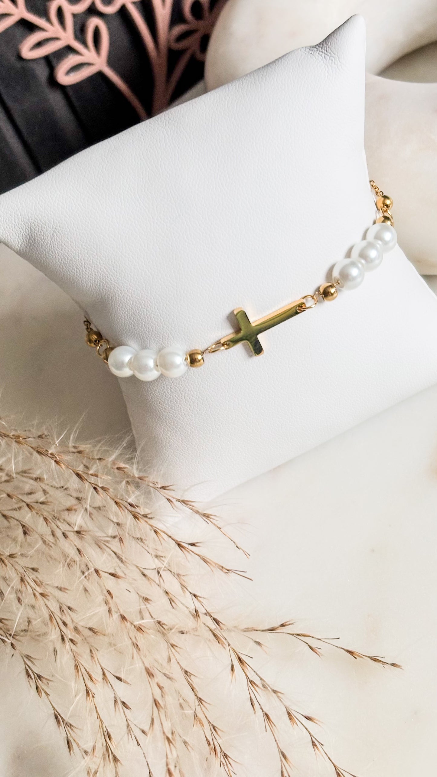 Golden Pearl Cross Bracelet