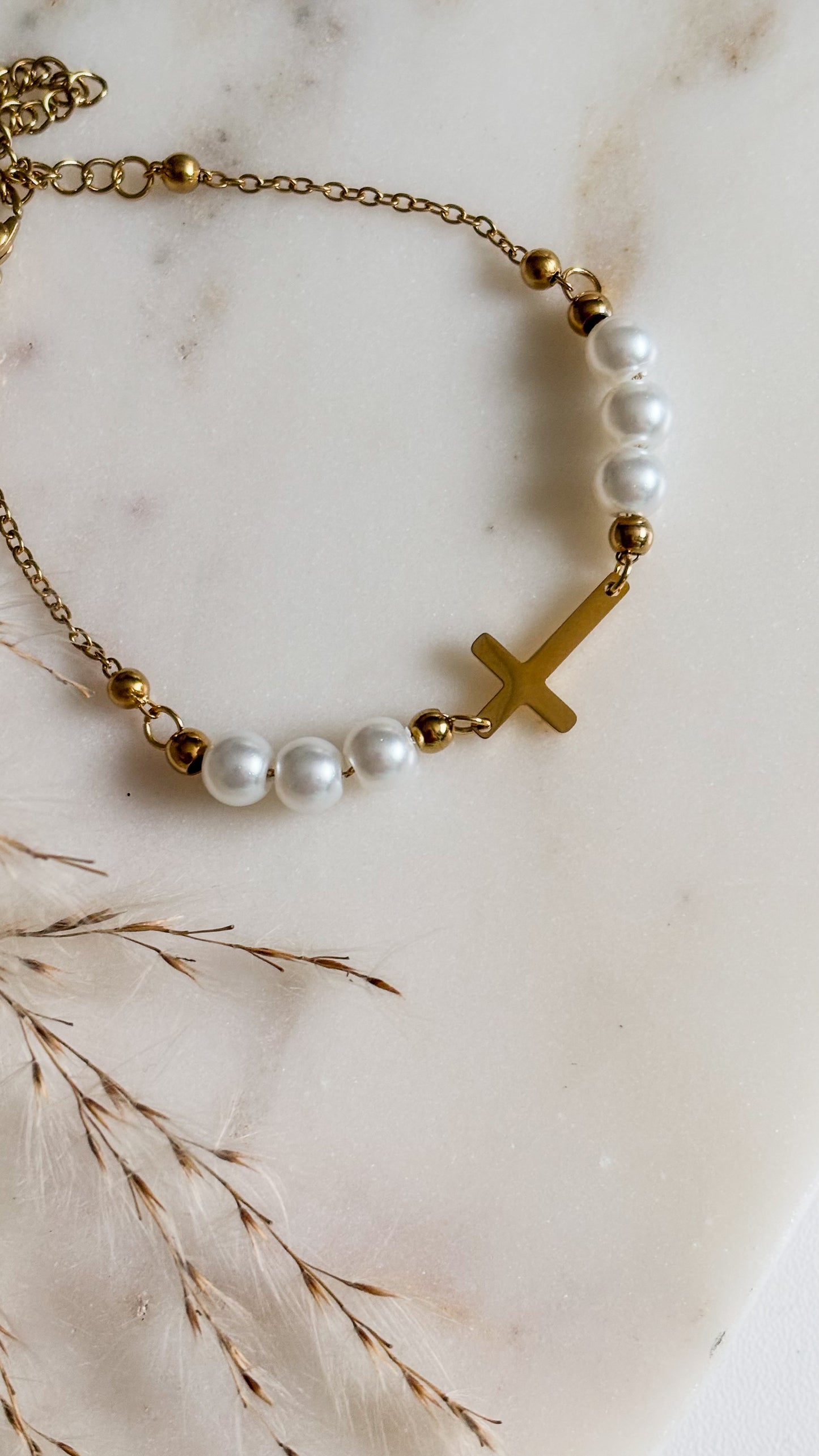 Golden Pearl Cross Bracelet